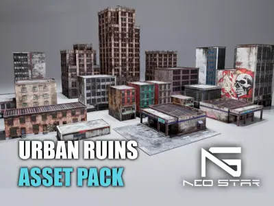 Post Apocalyptic Abandoned Buildings Low-poly 3D model