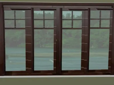 OPENABLE WOODEN WINDOW WITH TRANSPARENT MIRROR  3D model