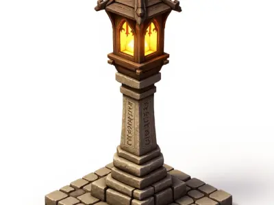 medieval urban stone lantern 6 3D print model