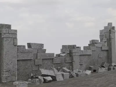 Ruined Wall Low-poly 3D model