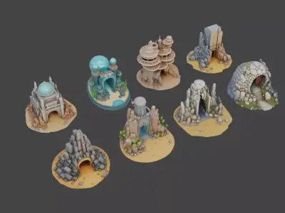 Sci Fi Temples Collection Low-poly 3D model