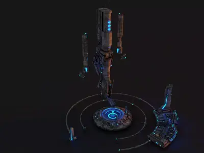 Sci-fi Tesla Coil Building Low-poly 3D model