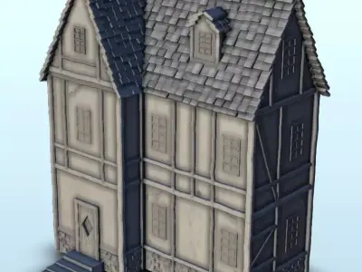 Medieval house with floor and entrance stair 6 3D print model