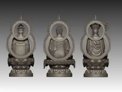 Amitabha Trinity Set 3D Model Pack