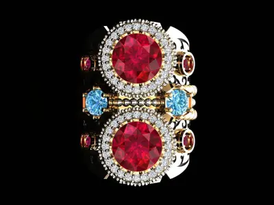 royal twin crown ring luxurious 3D jewelry model STL 3D print model