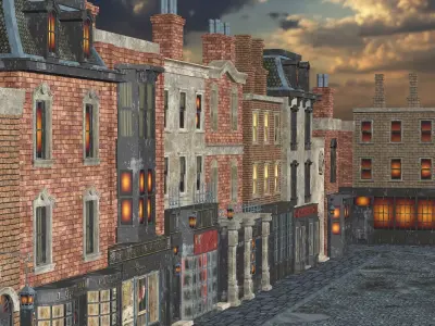 London Victorian Era Street Environment For Blender 3D Model Low-poly 3D model