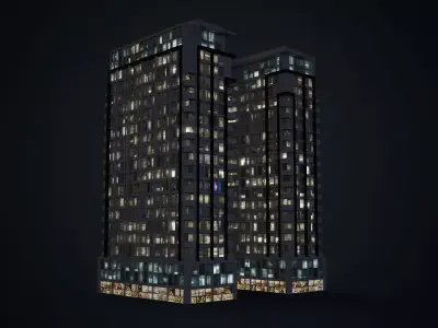 Apartment Building Day and Night Low-poly 3D model