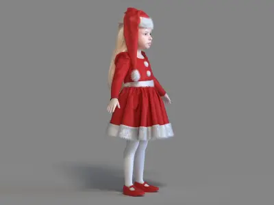  Christmas Realistic Little Girl Child Character Rigged 3D Model 