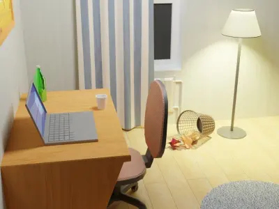 Workplace at home Low-poly 3D model