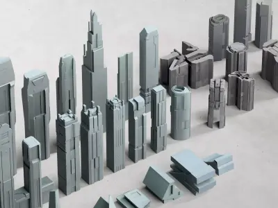 futuristic architecture set - 50 items 3D model