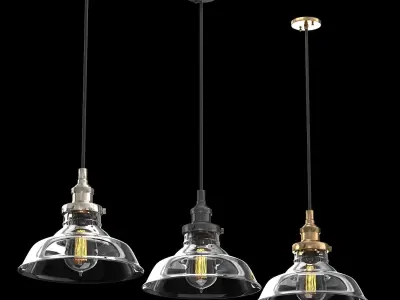 20th Century Factory Filament Clear Glass Barn Pendants 3D Model Pack