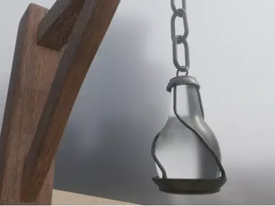 Wooden Pole With Lamp Medieval Rustic Style Free low-poly 3D model