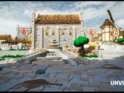 Low Poly Medieval Village - Modular Buildings Streets Markets Low-poly 3D model