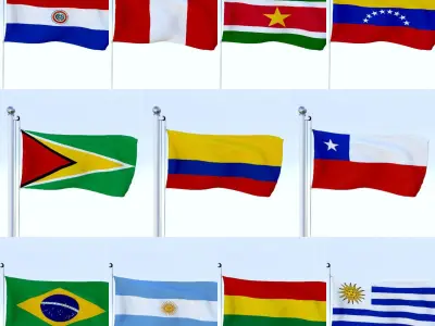 All 196 Flag Pack Low-poly 3D model