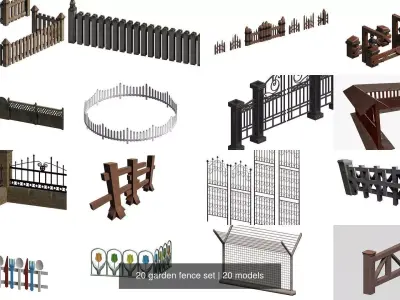 20 garden fence set 3D Model Pack