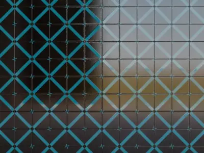 Modern Glossy Black and Neon Blue Lattice Tiles PBR Seamless Texture