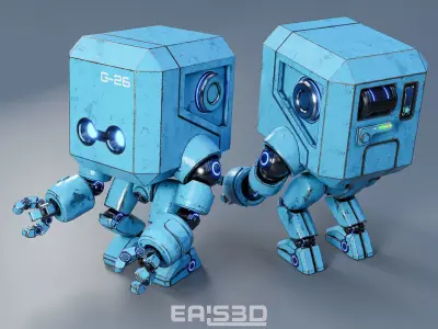 Cute Space Robot Rigged G-26 Blue 3D model
