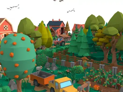 Cartoon village Low-poly 3D model