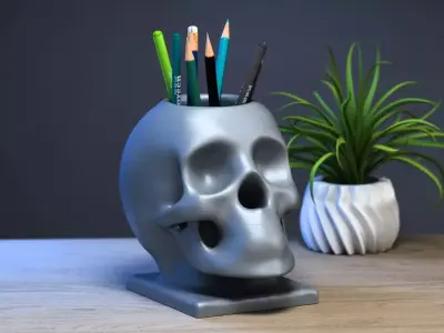 Skull robot pen holder Cyborg pen holder 3D print model buy