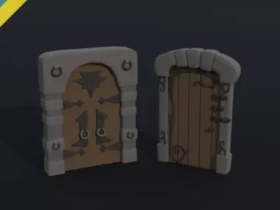 Cartoon dungeon door Polygonal Style Low-poly 3D model