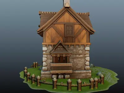 Mediaval fantasy stone house High-Poly 3D model