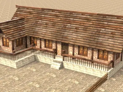 Modular fantasy medieval building Low-poly 3D model