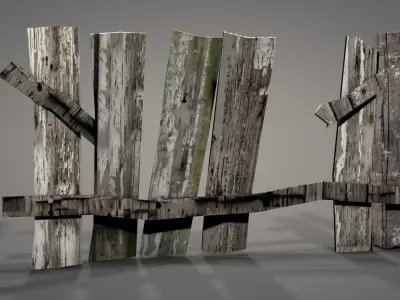 Damaged Fences Low-poly 3D model
