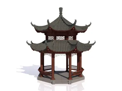 Chinese style pavilion model courtyard model small pavilion 3D model