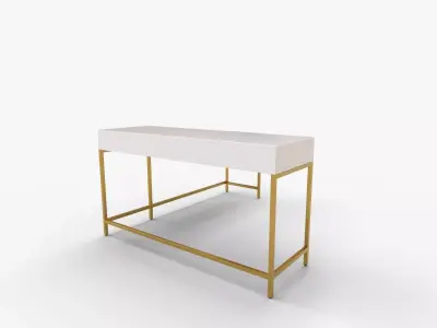 Modern Life White L Desk Charger Drawer with Gold Metal Legs 3D model