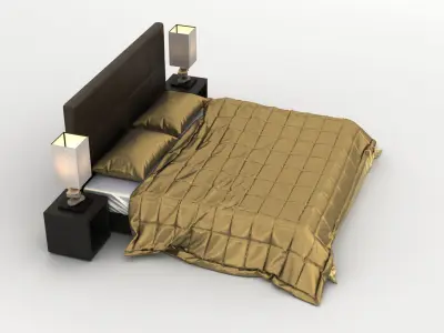 Contemporary Double Bed Setup 003 3D model