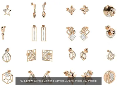 62 Light wt Women Diamond Earrings 3D print model 3D Model Pack