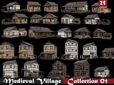 Medieval Village Collection 01 - 4K Textures Game Ready Low-poly 3D model