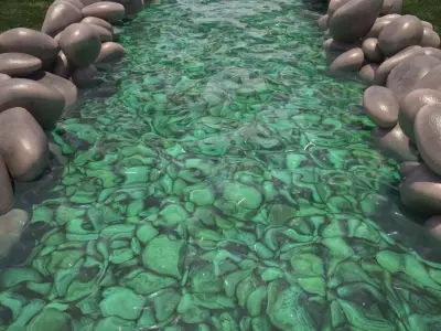 Creek stream made of rocks and stones 3D model