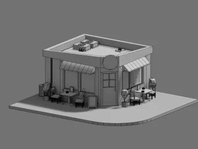 Low Poly Isometric Cafe Low-poly 3D model