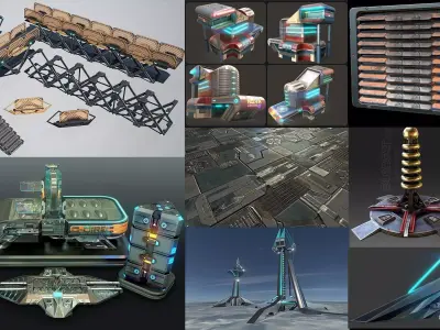 Cyberpunk  architectural - construction - sci fi  collection 3D Model Pack