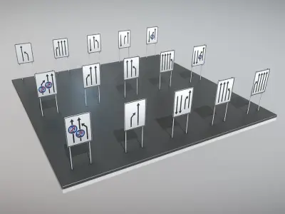 Verkehrszeichen-Einengungstafel directional signs on table Low-poly 3D model