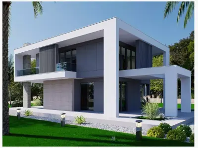 Duplex Villa house Low-poly 3D model