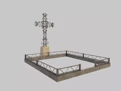 Fenced Grave With Ornate Cross Low-poly 3D model