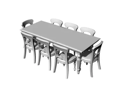 Dolls House Miniature Victorian Long Dining Table and Chairs 3D print model