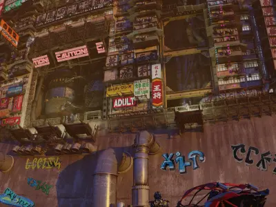 Hong Kong Dystopian Building Facade 3D model