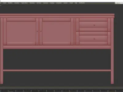 Sideboard Gabin made of pine and rattan 3D model