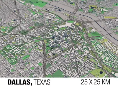 Dallas Texas USA 25x25km 3D City Map 3D model