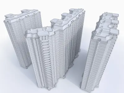 Hgh-rise Residential Apartment Buildings Low-poly 3D model