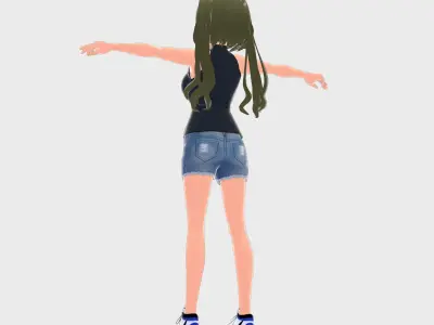 Asian Girl Cat Kitty 3D Model Rigged T Pose Shape Keys 3D model