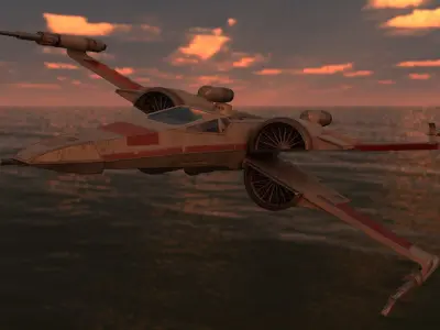 Star Wars Red T70 X Wing Starfighter and R5 Unit rigged 3D model