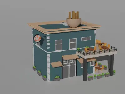 Low Poly Coffee Shop Low-poly 3D model