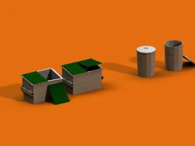 Post Apocalyptic Garbage Bin and Can Low-poly 3D model