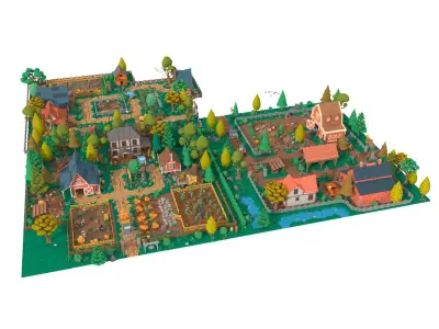 Cartoon village Low-poly 3D model