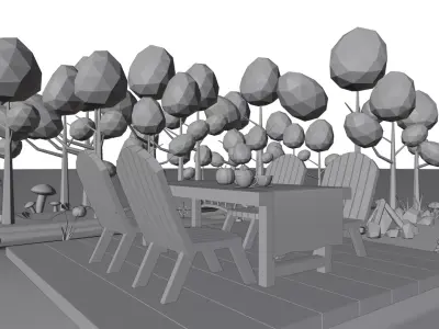 Autumn Low Poly Nature Scene Low-poly 3D model