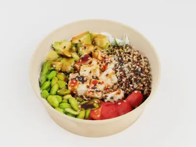 Poke bowl lunch with eggs cheese avocado tomatoes  3D model